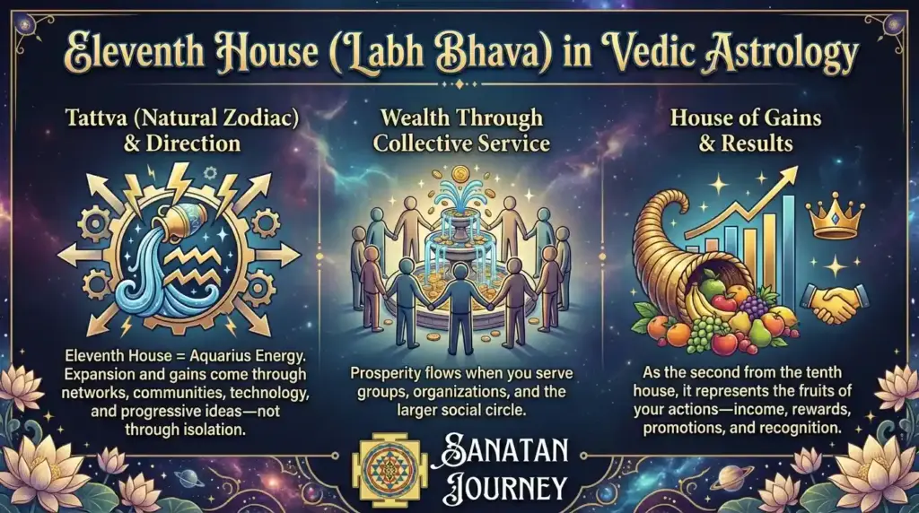 Tattva (Natural Zodiac) & Direction of Eleventh House (Labh Bhava)