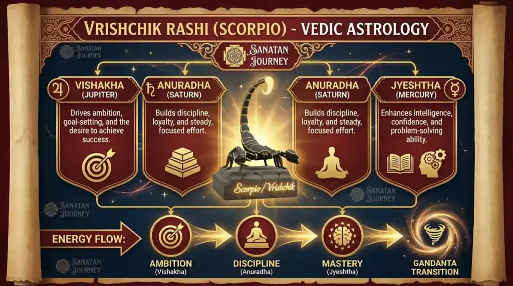Nakshatra Divisions of Vrishchik Rashi (Scorpio)