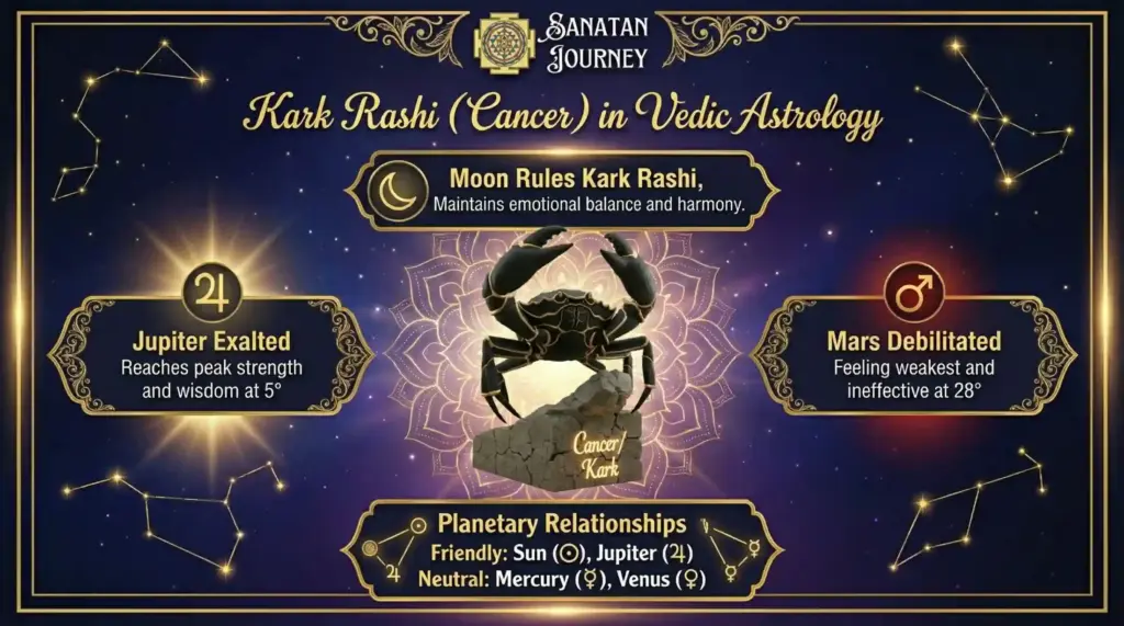 Planetary Dignities & Relationships of Kark Rashi (Cancer)