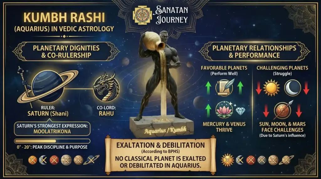 Planetary Dignities & Relationships of Kumbh Rashi (Aquarius)