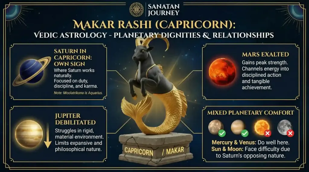 Planetary Dignities & Relationships of Makar Rashi (Capricorn)