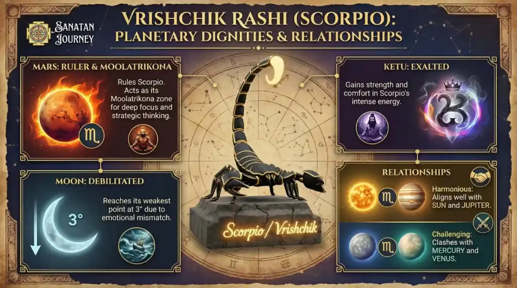 Planetary Dignities & Relationships of Vrishchik Rashi (Scorpio)
