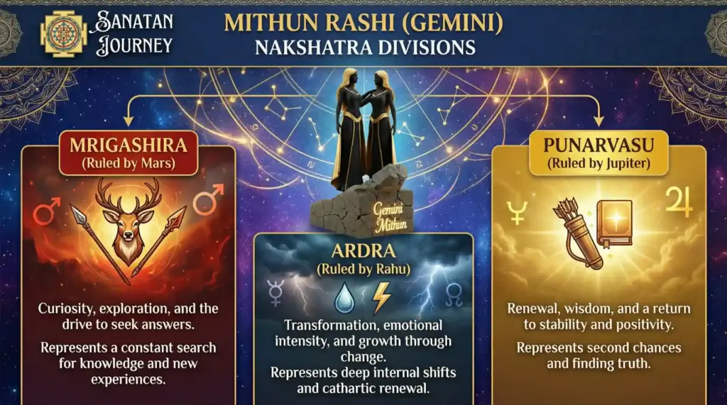 Nakshatra Divisions of Mithun Rashi (Gemini)